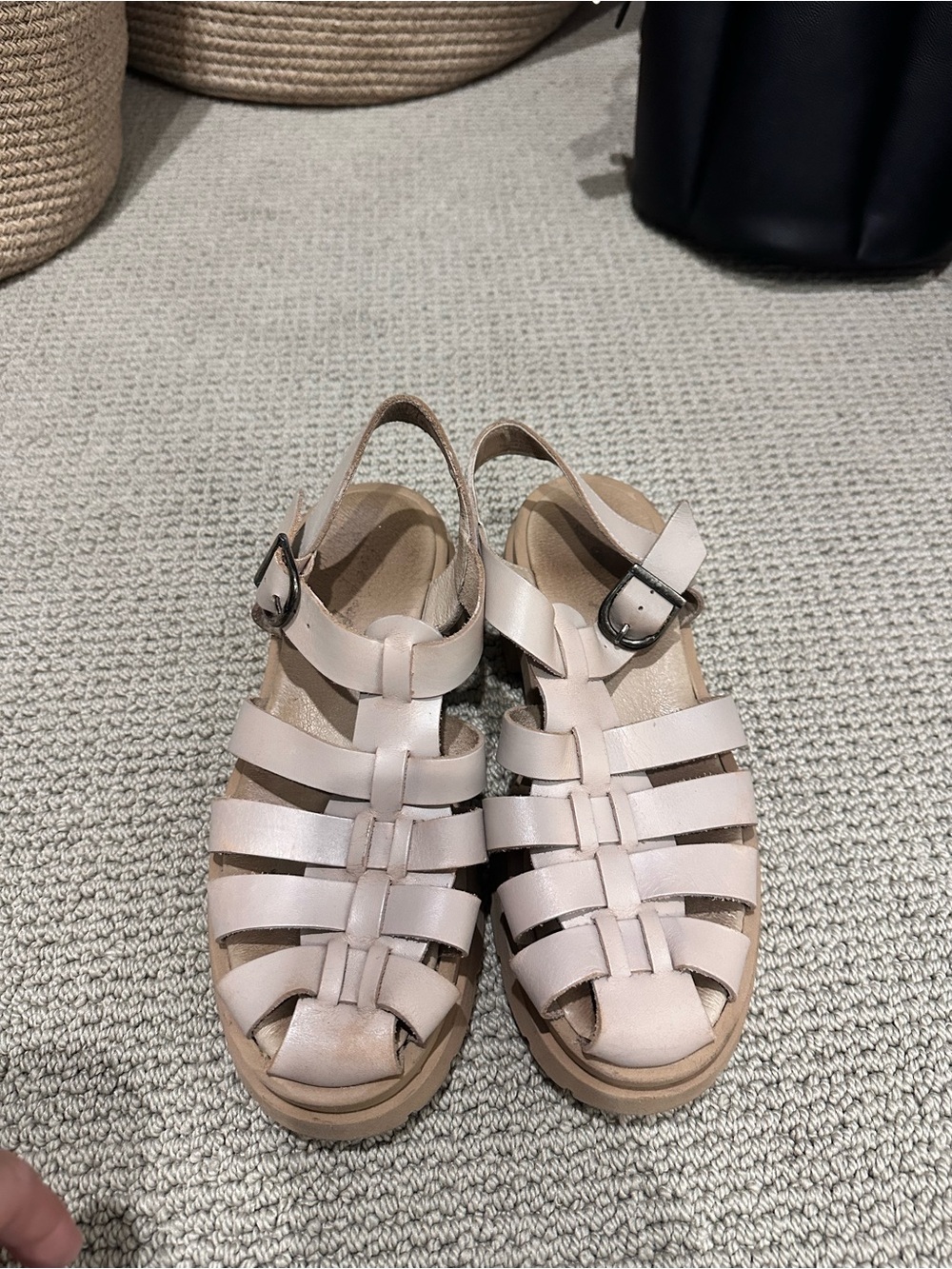 Women's Free People Cream Strappy Fisherman Sandals with Buckle Slingback